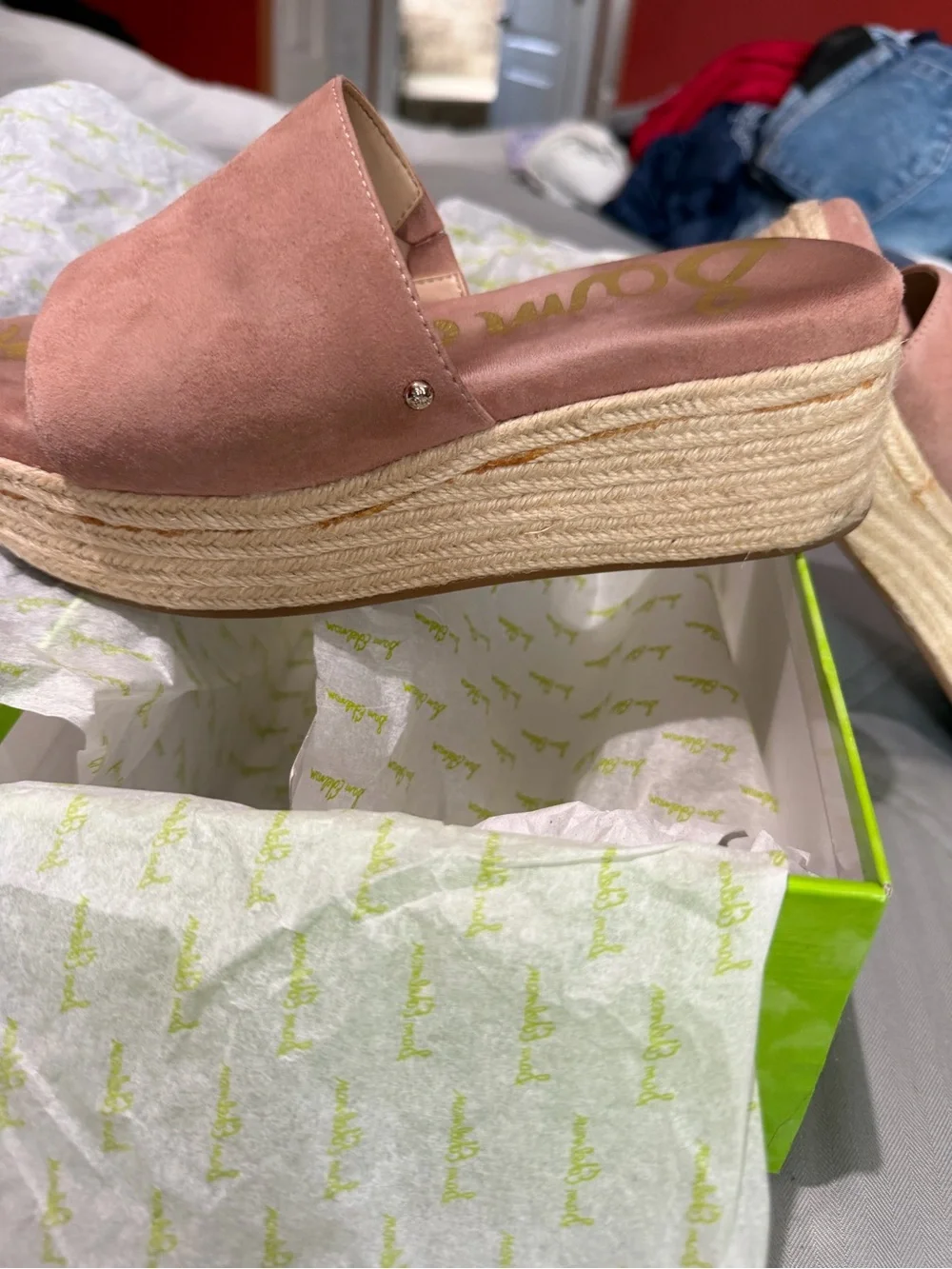 Sam Edelman Pink Suede Platform Espadrille Slide Sandals